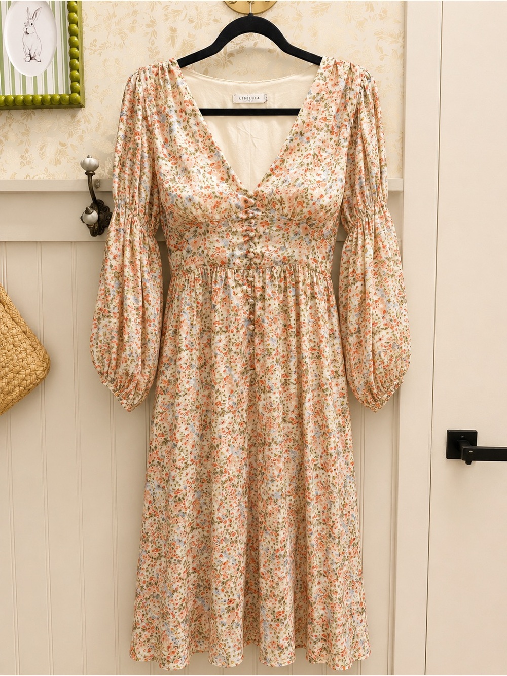 Lush Cream Floral Maxi Dress with Coral & Green